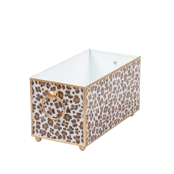 Cream Leopard Enameled Rectangular Cachepot Planter 6x12 - Cream & Brown