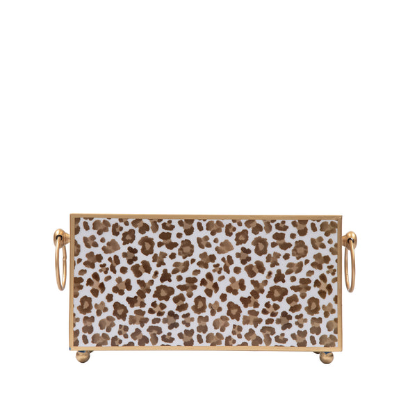Cream Leopard Enameled Rectangular Cachepot Planter 6x12 - Cream & Brown