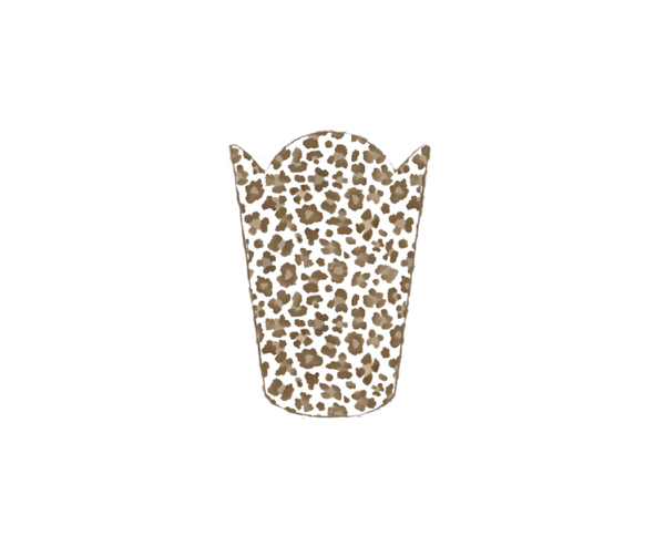 Cream Leopard Enameled Tulip Wastebasket - Cream & Brown