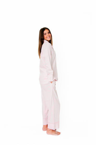 Ticking Stripe Luxe Sateen Full Pajama Set - Light Pink
