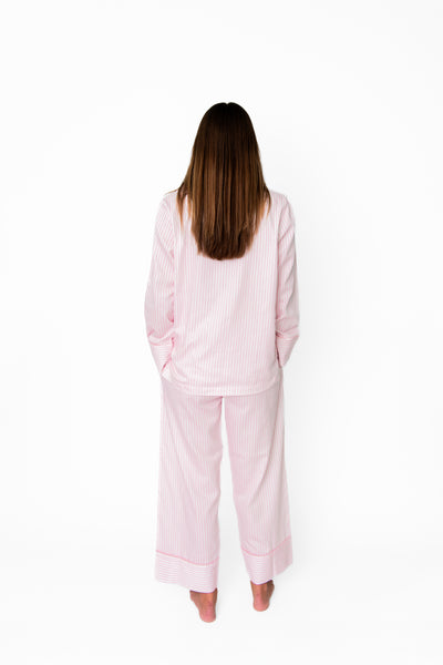 Ticking Stripe Luxe Sateen Full Pajama Set - Light Pink