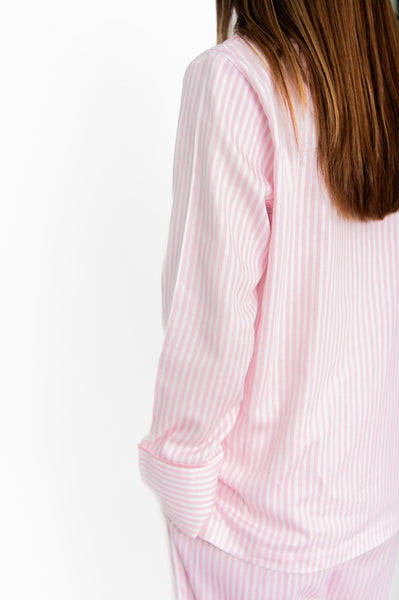 Ticking Stripe Luxe Sateen Full Pajama Set - Light Pink