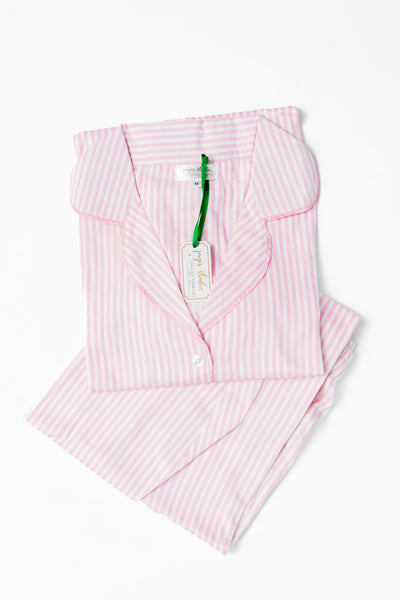Ticking Stripe Luxe Sateen Full Pajama Set - Light Pink