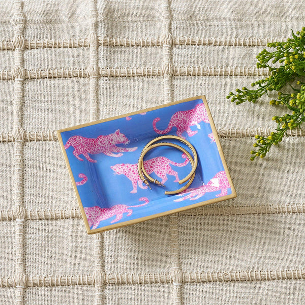 Pink Leopards Enameled Landry Tray