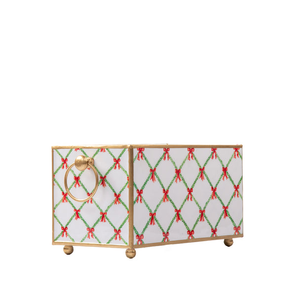 Bow Trellis Enameled Rectangular Cachepot Planter 6x12