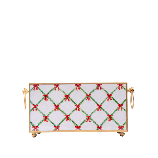 Bow Trellis Enameled Rectangular Cachepot Planter 6x12