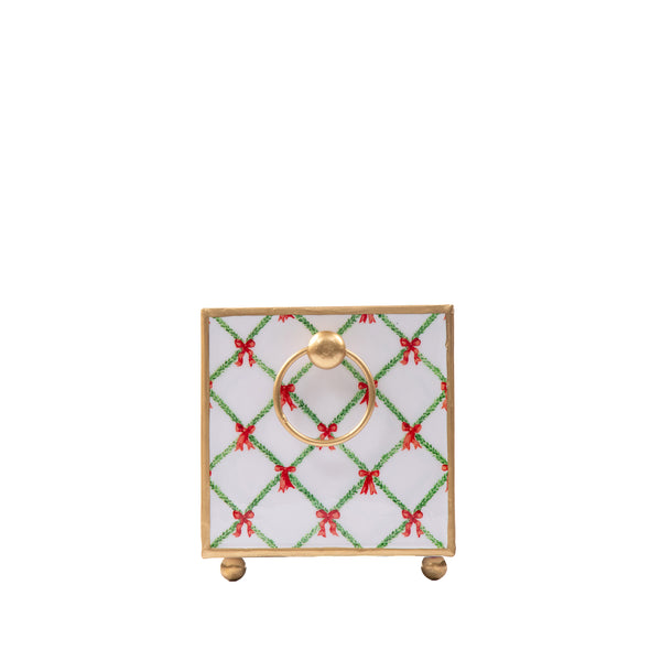 Bow Trellis Enameled Rectangular Cachepot Planter 6x12