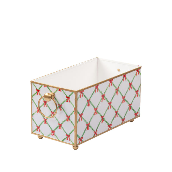 Bow Trellis Enameled Rectangular Cachepot Planter 6x12