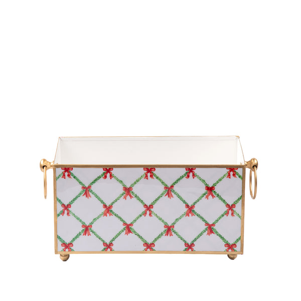 Bow Trellis Enameled Rectangular Cachepot Planter 6x12
