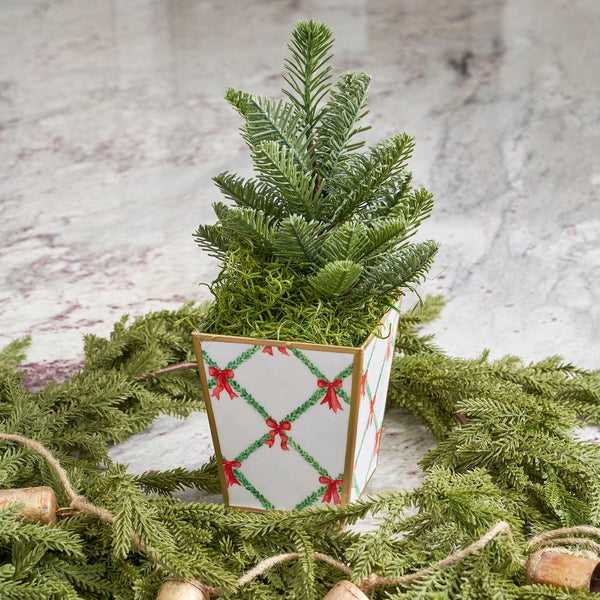Bow Trellis Enameled Square Cachepot Planter