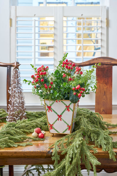 Bow Trellis Enameled Square Cachepot Planter