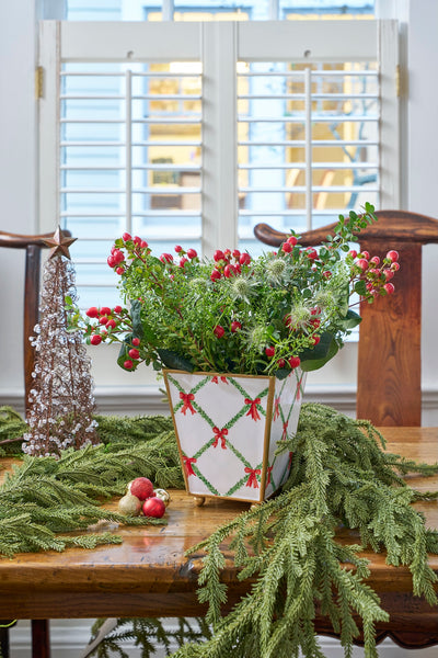 Bow Trellis Enameled Square Cachepot Planter