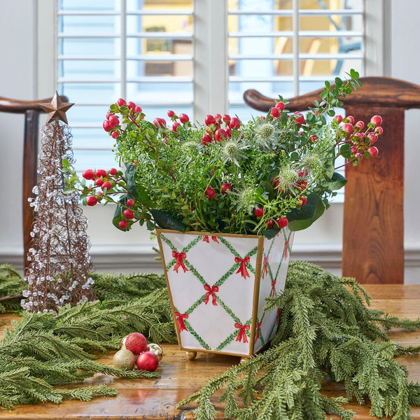 Bow Trellis Enameled Square Cachepot Planter