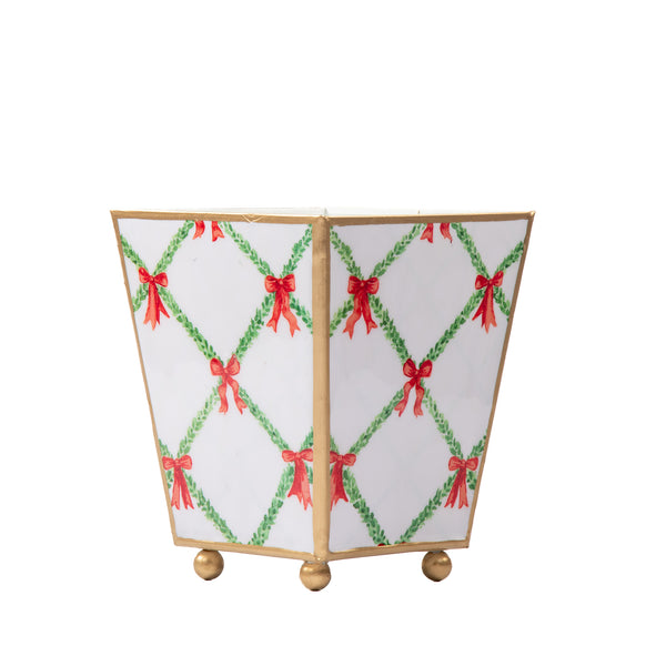 Bow Trellis Enameled Square Cachepot Planter