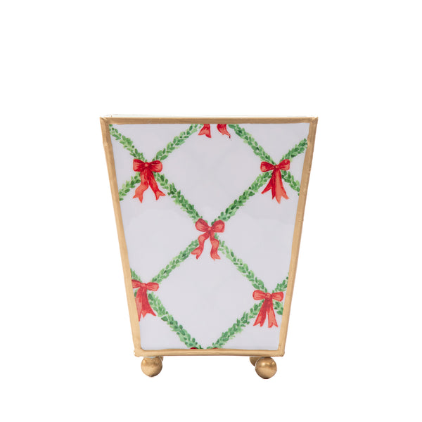 Bow Trellis Enameled Square Cachepot Planter
