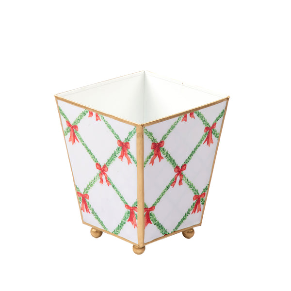 Bow Trellis Enameled Square Cachepot Planter