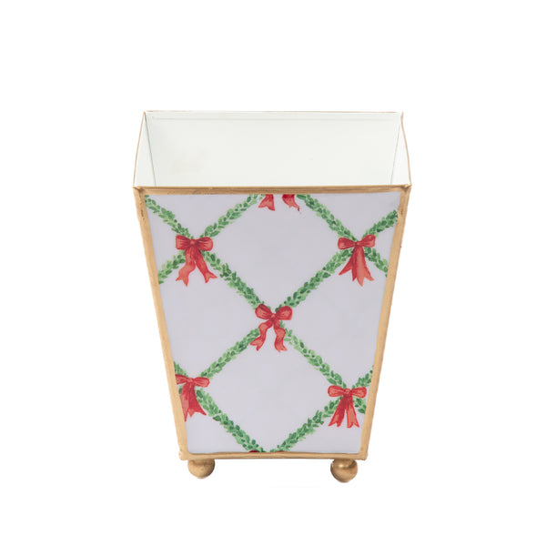 Bow Trellis Enameled Square Cachepot Planter