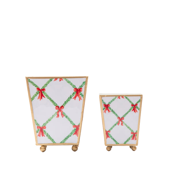 Bow Trellis Enameled Square Cachepot Planter