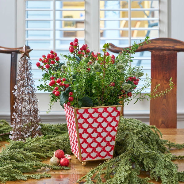 Scales Enameled Square Cachepot Planter - Red