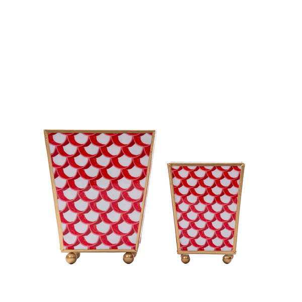 Scales Enameled Square Cachepot Planter - Red