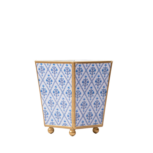 Marigold Lattice Enameled Square Cachepot Planter
