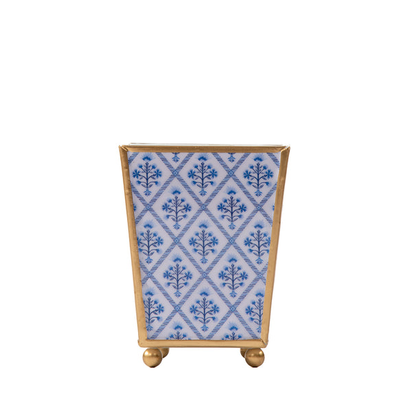 Marigold Lattice Enameled Square Cachepot Planter