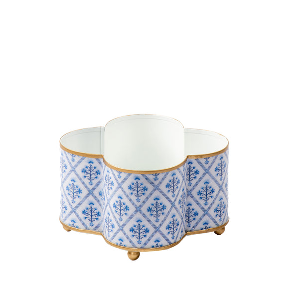 Marigold Lattice Enameled Quatrefoil Cachepot Planter