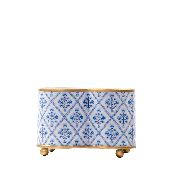 Marigold Lattice Enameled Quatrefoil Cachepot Planter