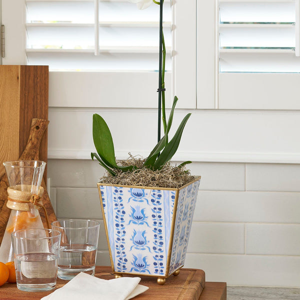 Pomegranate Enameled Square Cachepot Planter