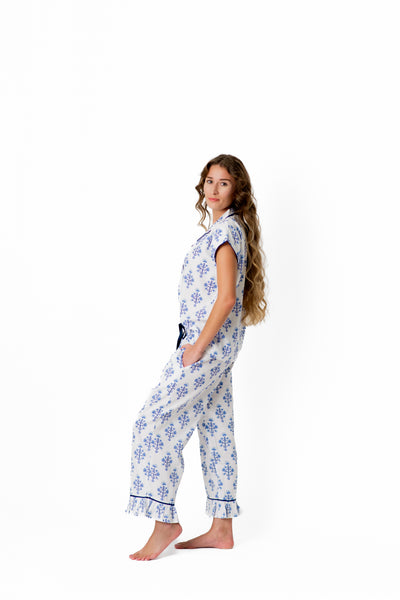 Marigold Luxe Sateen Capri Pajama Set - Blue