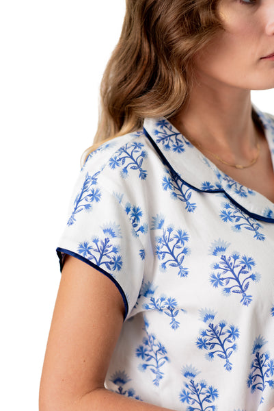 Marigold Luxe Sateen Capri Pajama Set - Blue