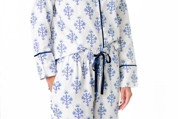 Marigold Luxe Sateen Full Pajama Set - Blue