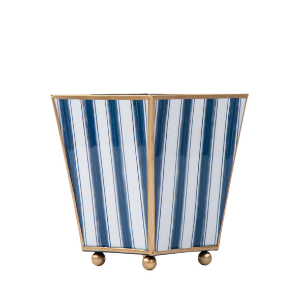 Brush Stripe Enameled Square Cachepot Planter