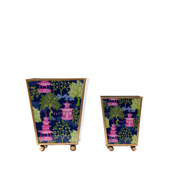 Garden Party Enameled Square Cachepot Planter