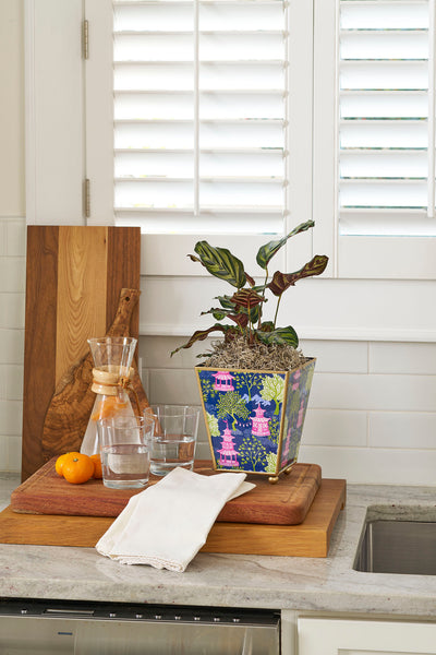 Garden Party Enameled Square Cachepot Planter