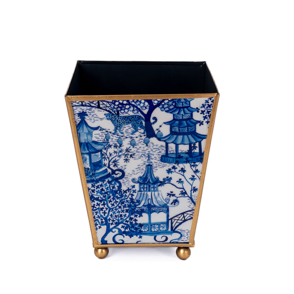 Garden Party Blue Enameled Square Cachepot