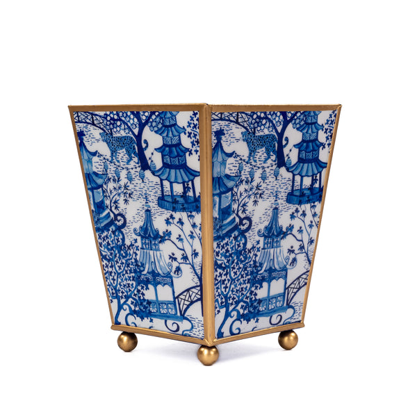 Garden Party Blue Enameled Square Cachepot