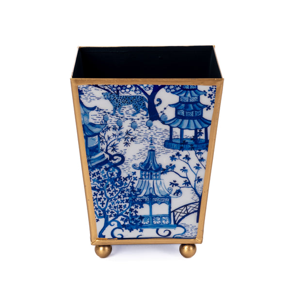 Garden Party Blue Enameled Square Cachepot