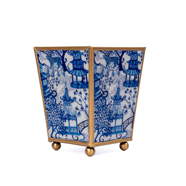 Garden Party Blue Enameled Square Cachepot