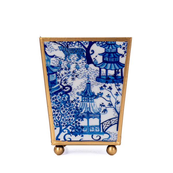 Garden Party Blue Enameled Square Cachepot