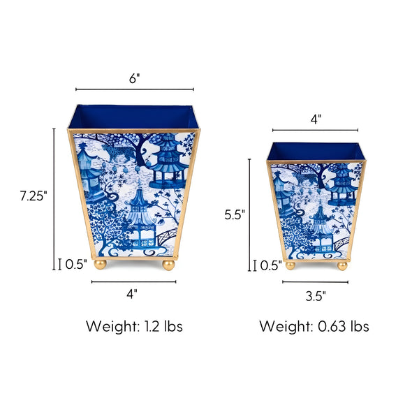 Garden Party Blue Enameled Square Cachepot