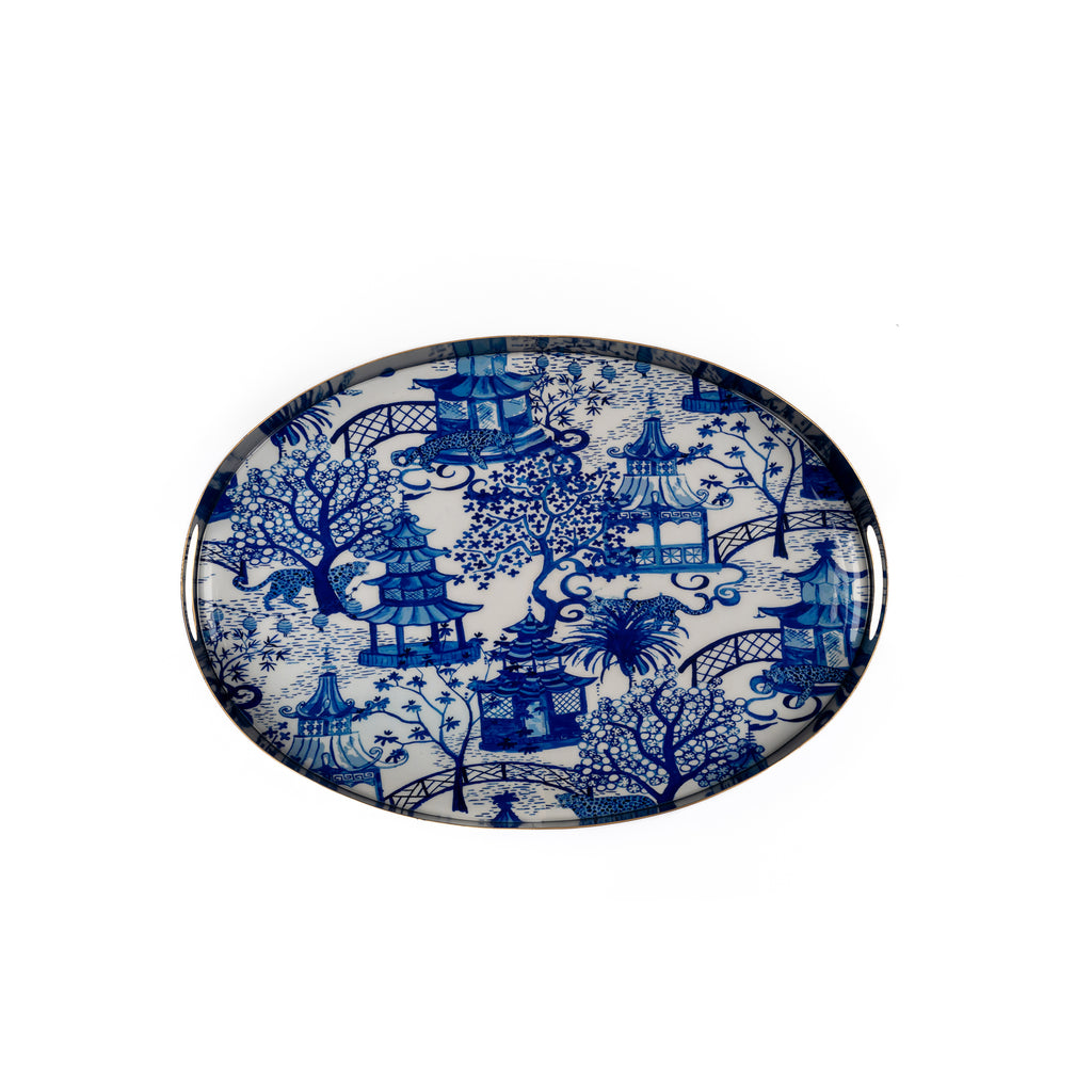 Garden Party Enameled Olivia Tray 14x20 - Blue
