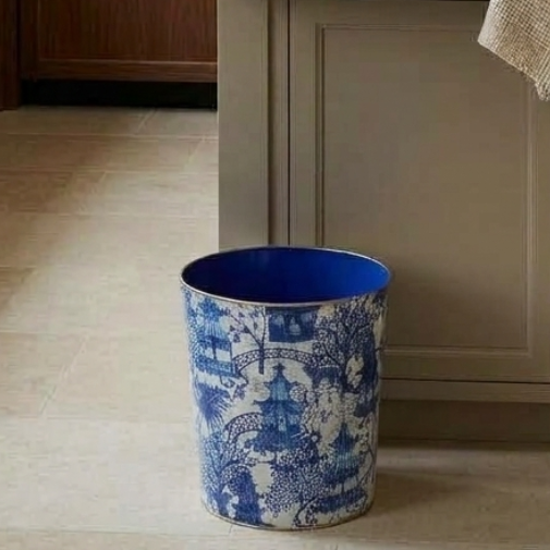 Garden Party Enameled Large Oval Wastebasket