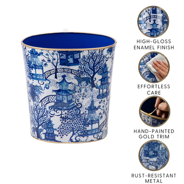 Garden Party Enameled Large Oval Wastebasket