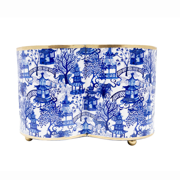 Garden Party Blue & White Enameled Quatrefoil Cachepot