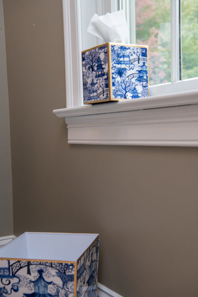 Garden Party Blue Enameled Tissue Box Cover