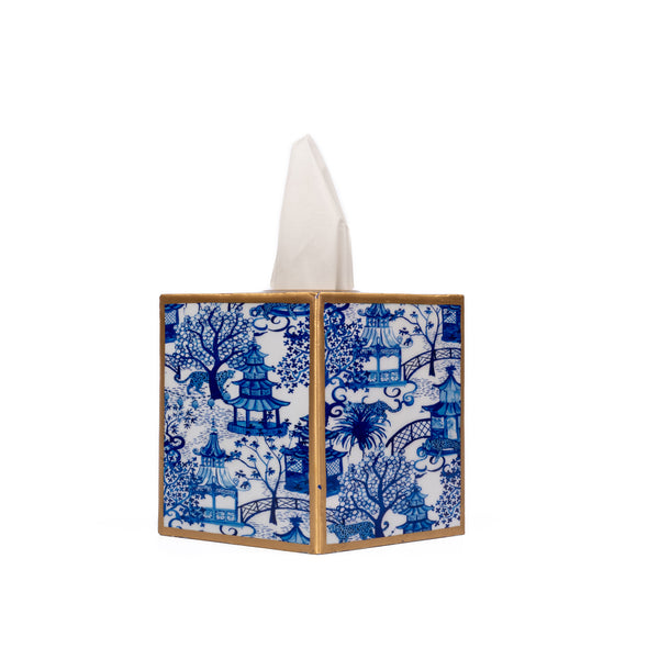 Garden Party Blue Enameled Tissue Box Cover