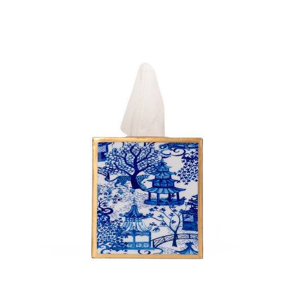 Garden Party Blue Enameled Tissue Box Cover