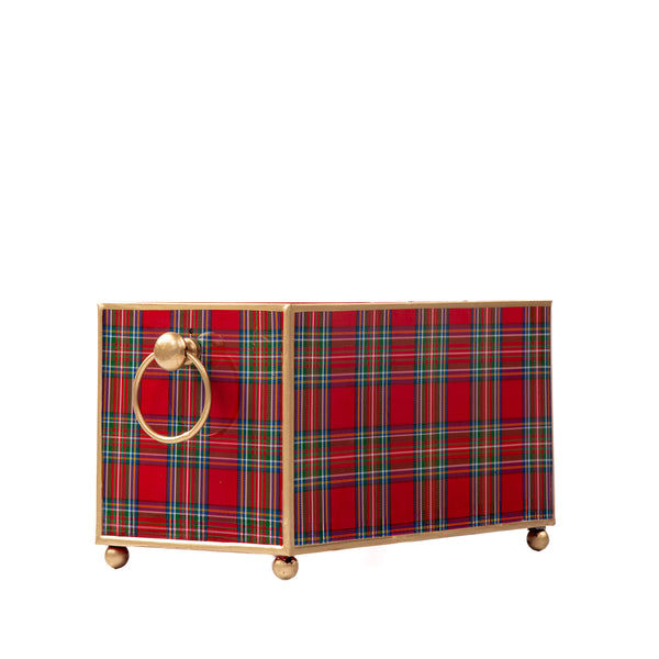 Tartan Plaid Enameled Rectangular Cachepot Planter 6x12