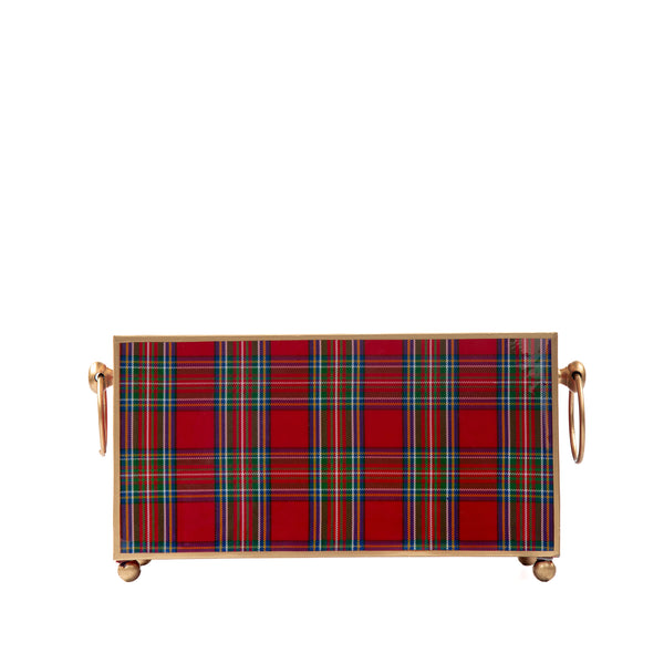 Tartan Plaid Enameled Rectangular Cachepot Planter 6x12